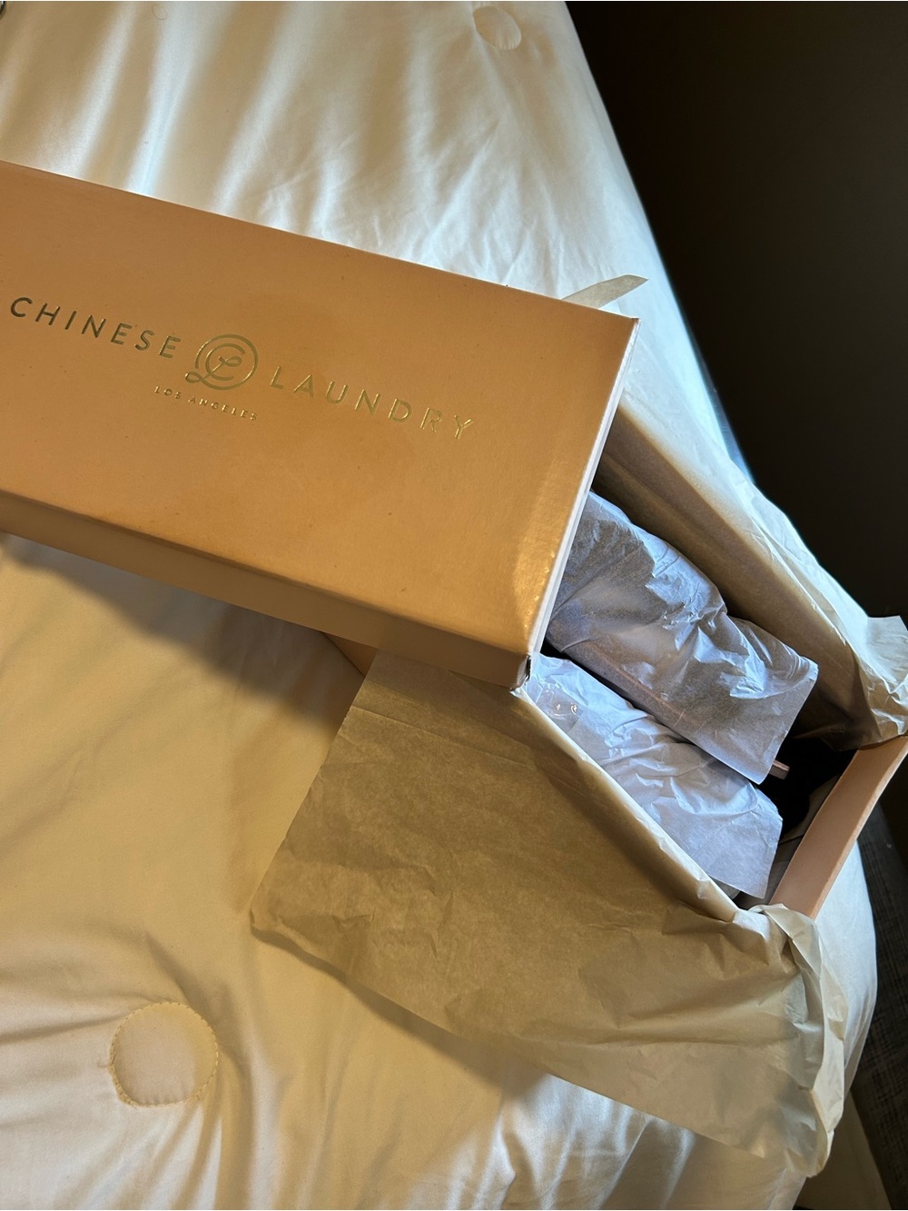 Chinese Laundry Blush Gold Logo Shoe Box with Tissue